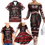 Personalised Ngapuhi Aotearoa Meri Kirihimete Family Matching Off The Shoulder Long Sleeve Dress and Hawaiian Shirt Maori Kiwi Bird Silver Fern Koru Pattern