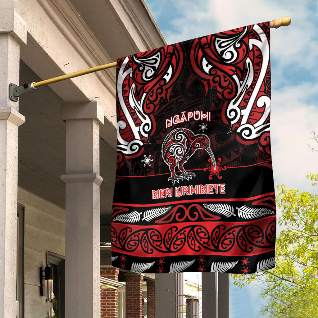 Ngapuhi Aotearoa Meri Kirihimete Garden Flag Maori Kiwi Bird Silver Fern Koru Pattern
