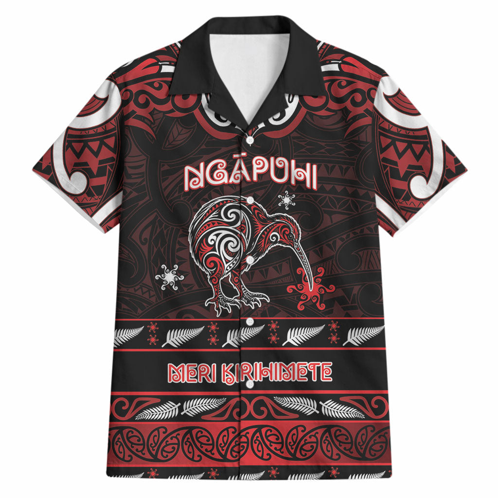 Personalised Ngapuhi Aotearoa Meri Kirihimete Hawaiian Shirt Maori Kiwi Bird Silver Fern Koru Pattern