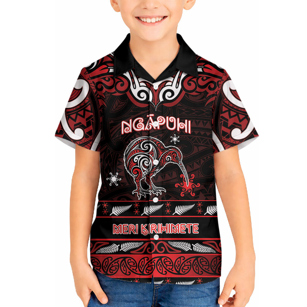 Personalised Ngapuhi Aotearoa Meri Kirihimete Hawaiian Shirt Maori Kiwi Bird Silver Fern Koru Pattern