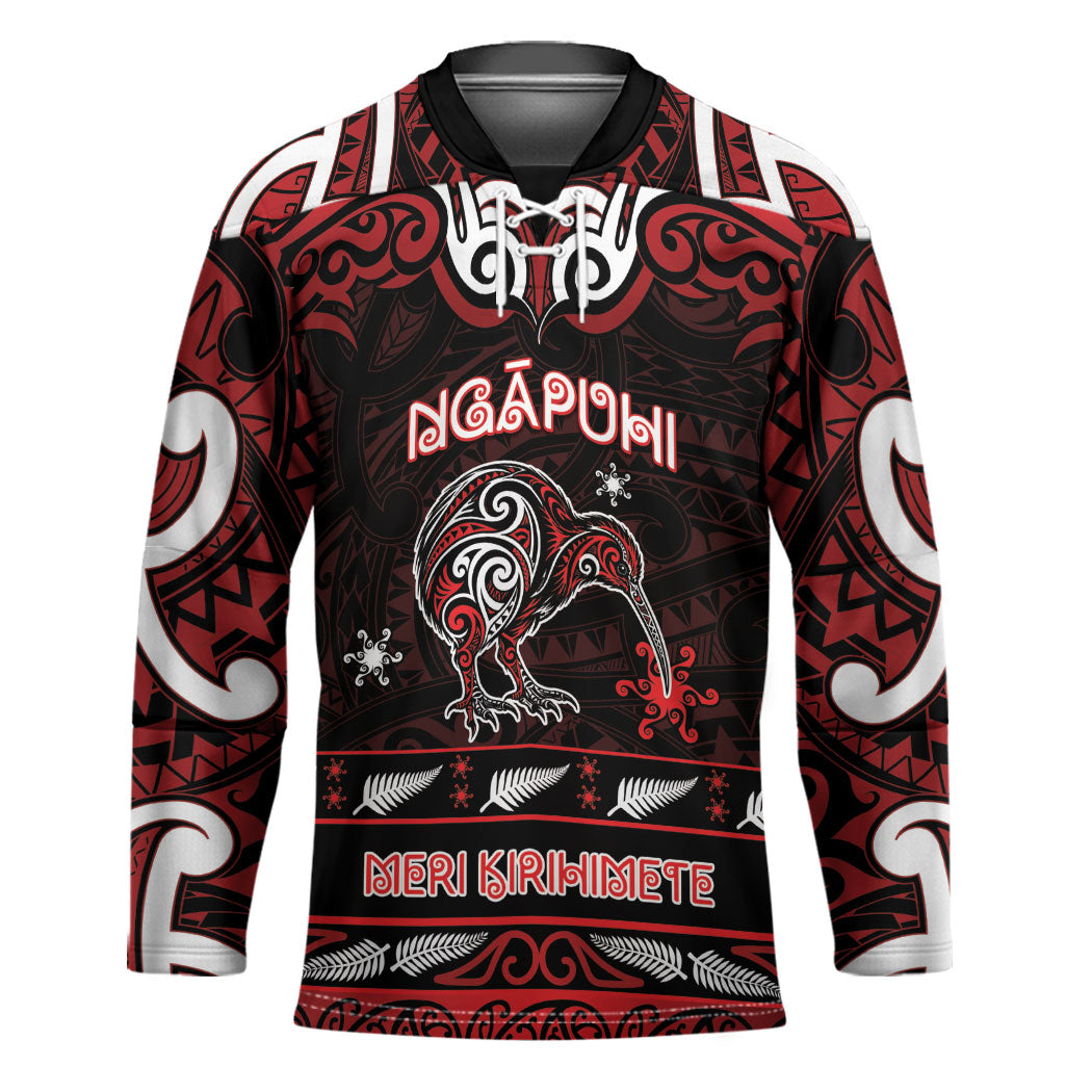 Personalised Ngapuhi Aotearoa Meri Kirihimete Hockey Jersey Maori Kiwi Bird Silver Fern Koru Pattern