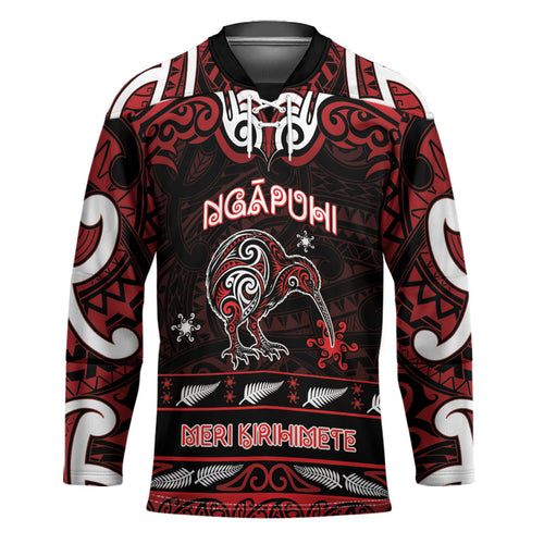 Personalised Ngapuhi Aotearoa Meri Kirihimete Hockey Jersey Maori Kiwi Bird Silver Fern Koru Pattern