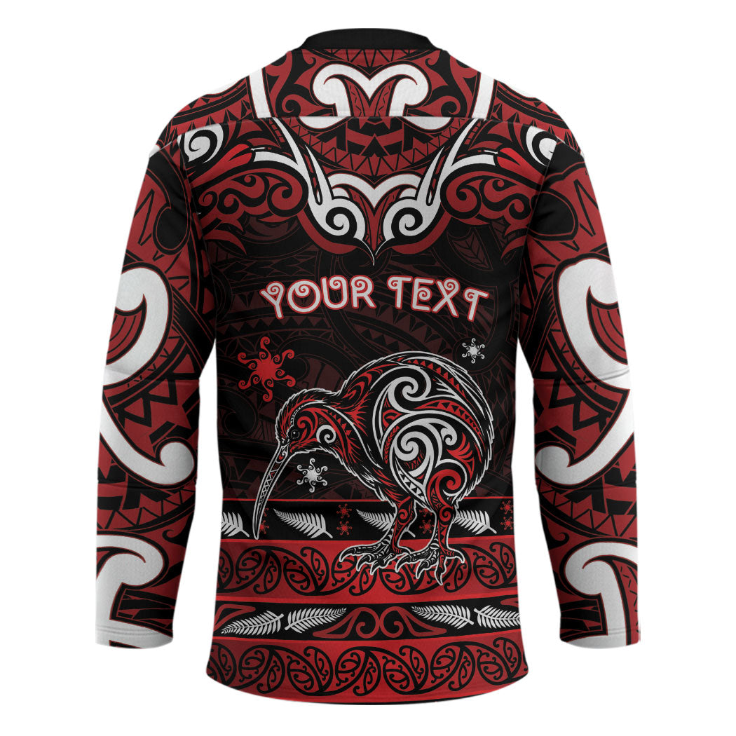 Personalised Ngapuhi Aotearoa Meri Kirihimete Hockey Jersey Maori Kiwi Bird Silver Fern Koru Pattern