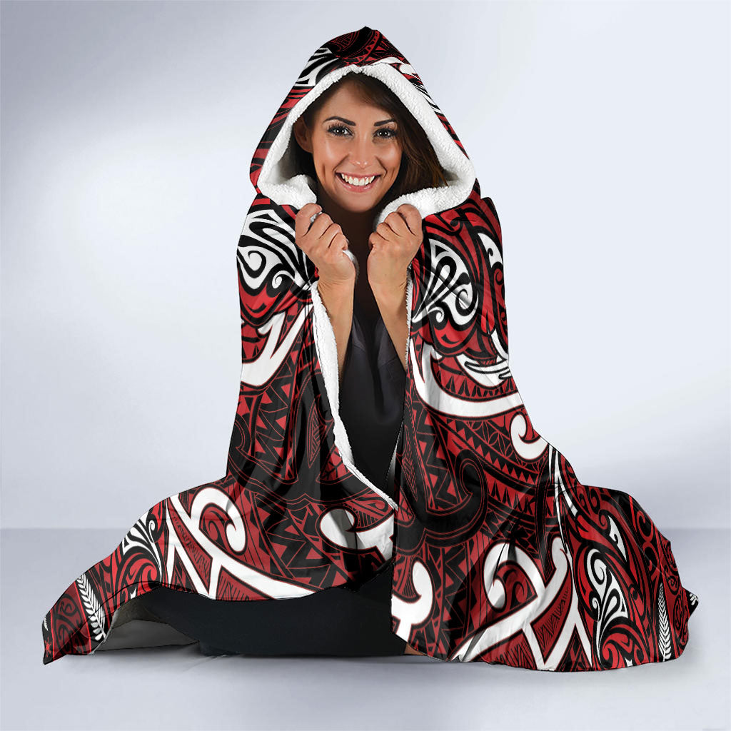 Ngapuhi Aotearoa Meri Kirihimete Hooded Blanket Maori Kiwi Bird Silver Fern Koru Pattern