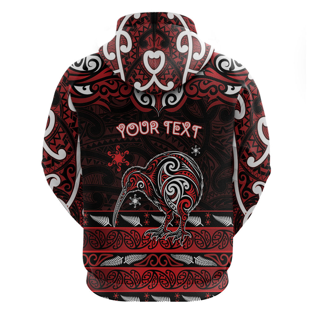 Personalised Ngapuhi Aotearoa Meri Kirihimete Hoodie Maori Kiwi Bird Silver Fern Koru Pattern