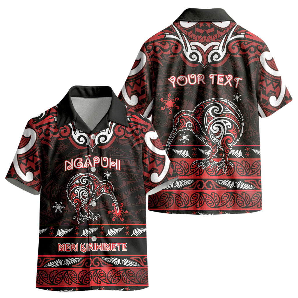 Personalised Ngapuhi Aotearoa Meri Kirihimete Kid Hawaiian Shirt Maori Kiwi Bird Silver Fern Koru Pattern