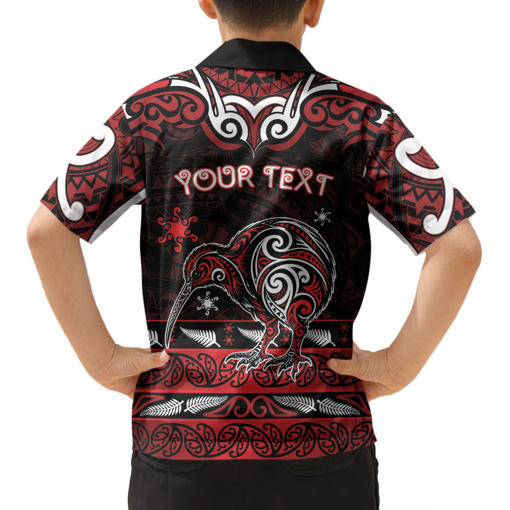 Personalised Ngapuhi Aotearoa Meri Kirihimete Kid Hawaiian Shirt Maori Kiwi Bird Silver Fern Koru Pattern