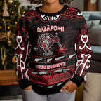 Personalised Ngapuhi Aotearoa Meri Kirihimete Kid Ugly Christmas Sweater Maori Kiwi Bird Silver Fern Koru Pattern