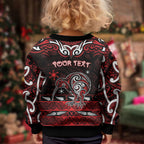 Personalised Ngapuhi Aotearoa Meri Kirihimete Kid Ugly Christmas Sweater Maori Kiwi Bird Silver Fern Koru Pattern