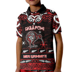Personalised Ngapuhi Aotearoa Meri Kirihimete Kid Polo Shirt Maori Kiwi Bird Silver Fern Koru Pattern