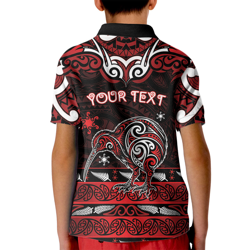 Personalised Ngapuhi Aotearoa Meri Kirihimete Kid Polo Shirt Maori Kiwi Bird Silver Fern Koru Pattern