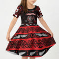 Personalised Ngapuhi Aotearoa Meri Kirihimete Kid Short Sleeve Dress Maori Kiwi Bird Silver Fern Koru Pattern