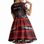 Personalised Ngapuhi Aotearoa Meri Kirihimete Kid Short Sleeve Dress Maori Kiwi Bird Silver Fern Koru Pattern