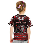 Personalised Ngapuhi Aotearoa Meri Kirihimete Kid T Shirt Maori Kiwi Bird Silver Fern Koru Pattern