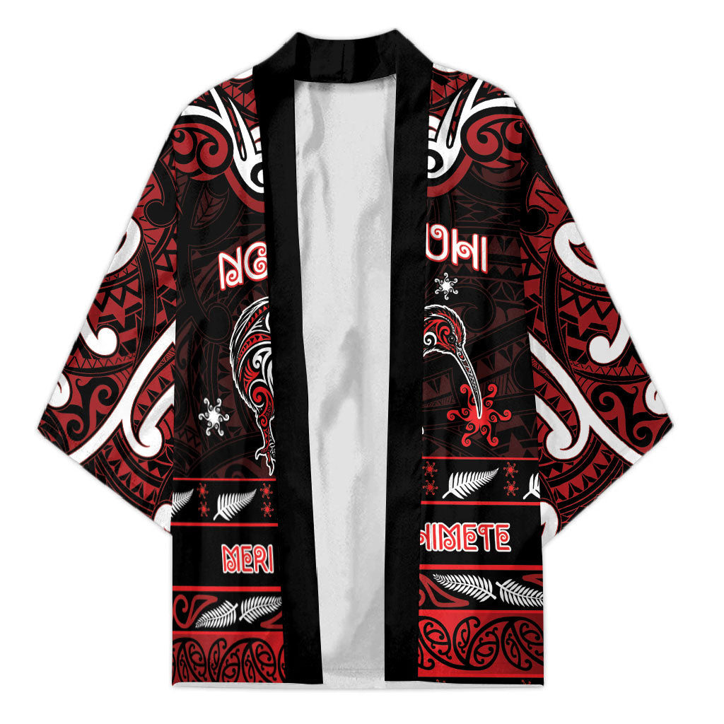 Personalised Ngapuhi Aotearoa Meri Kirihimete Kimono Maori Kiwi Bird Silver Fern Koru Pattern