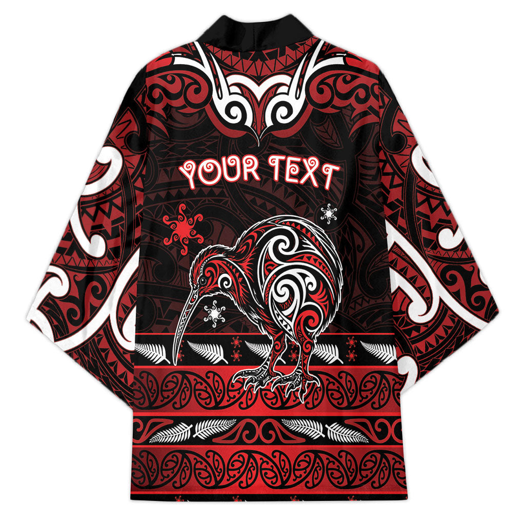 Personalised Ngapuhi Aotearoa Meri Kirihimete Kimono Maori Kiwi Bird Silver Fern Koru Pattern