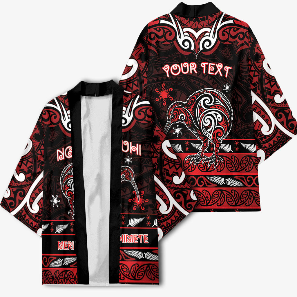 Personalised Ngapuhi Aotearoa Meri Kirihimete Kimono Maori Kiwi Bird Silver Fern Koru Pattern