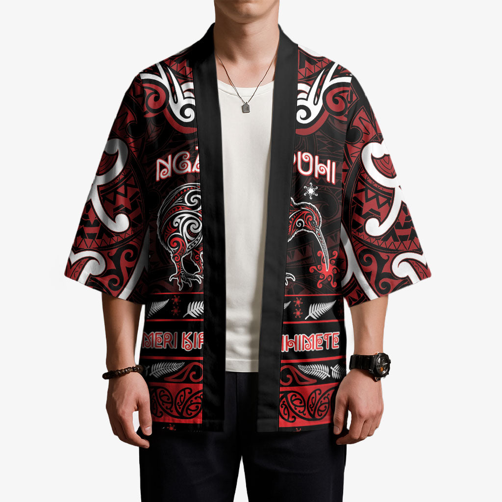 Personalised Ngapuhi Aotearoa Meri Kirihimete Kimono Maori Kiwi Bird Silver Fern Koru Pattern