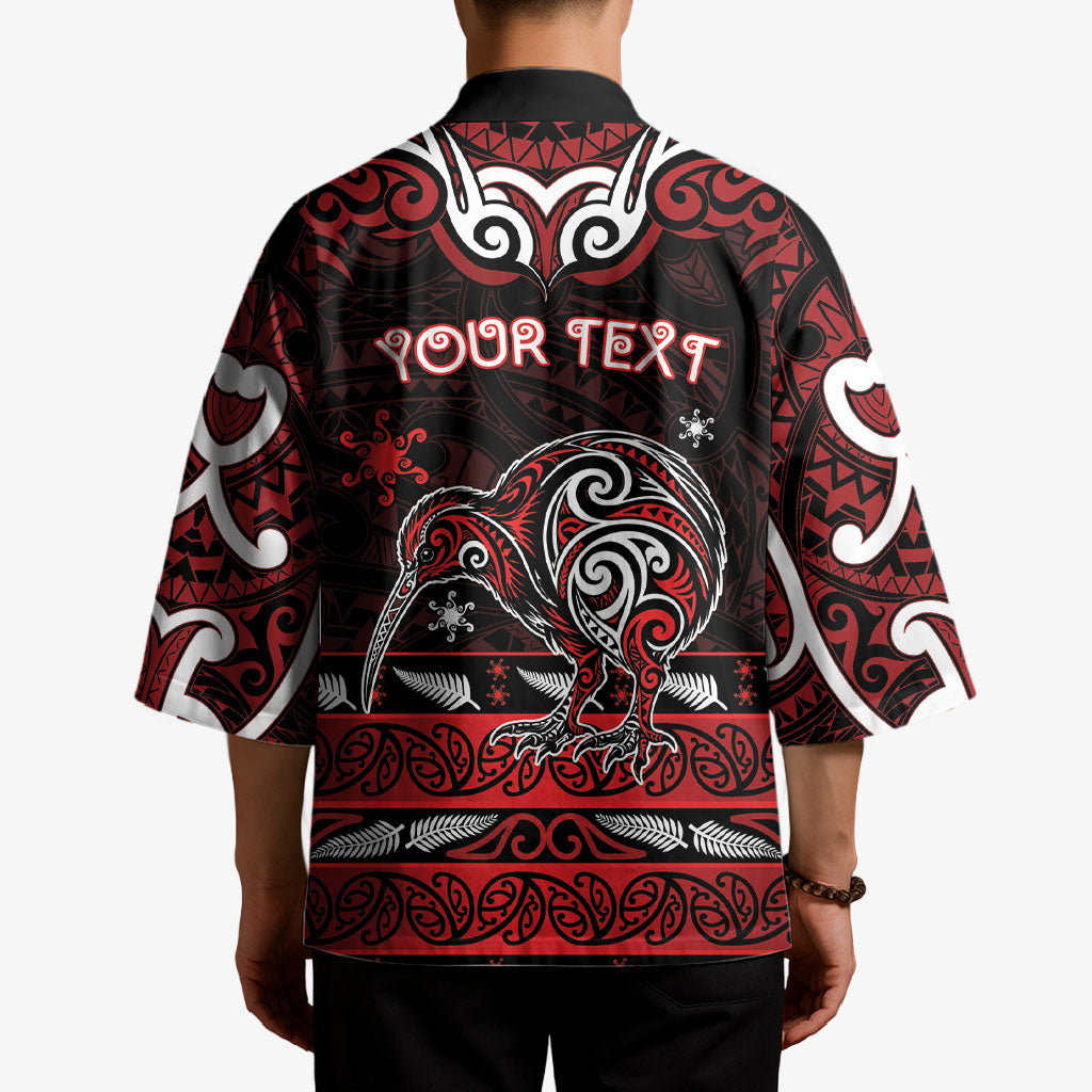 Personalised Ngapuhi Aotearoa Meri Kirihimete Kimono Maori Kiwi Bird Silver Fern Koru Pattern