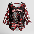Personalised Ngapuhi Aotearoa Meri Kirihimete Kimono Sleeve Blouse Maori Kiwi Bird Silver Fern Koru Pattern