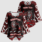 Personalised Ngapuhi Aotearoa Meri Kirihimete Kimono Sleeve Blouse Maori Kiwi Bird Silver Fern Koru Pattern