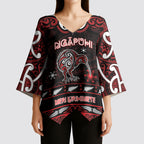Personalised Ngapuhi Aotearoa Meri Kirihimete Kimono Sleeve Blouse Maori Kiwi Bird Silver Fern Koru Pattern