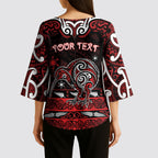 Personalised Ngapuhi Aotearoa Meri Kirihimete Kimono Sleeve Blouse Maori Kiwi Bird Silver Fern Koru Pattern