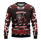 Personalised Ngapuhi Aotearoa Meri Kirihimete Ugly Christmas Sweater Maori Kiwi Bird Silver Fern Koru Pattern