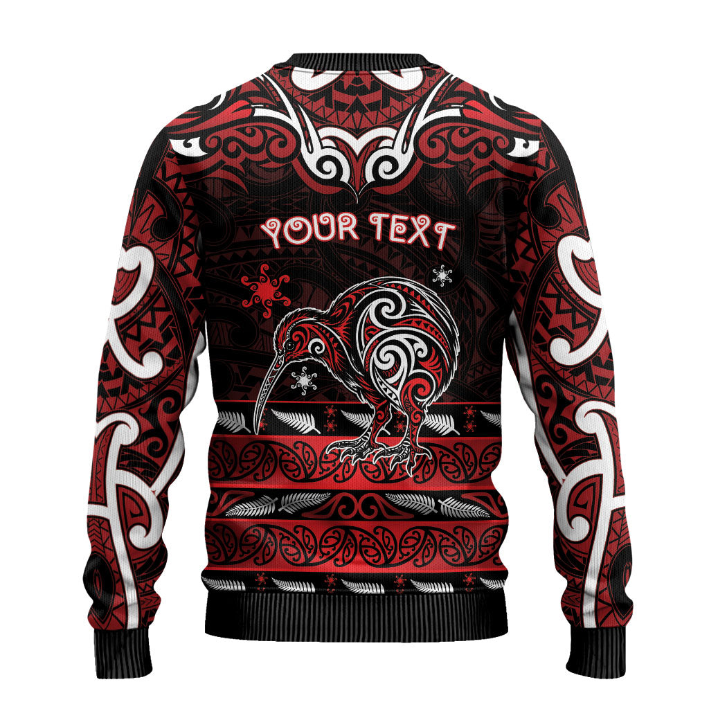 Personalised Ngapuhi Aotearoa Meri Kirihimete Ugly Christmas Sweater Maori Kiwi Bird Silver Fern Koru Pattern