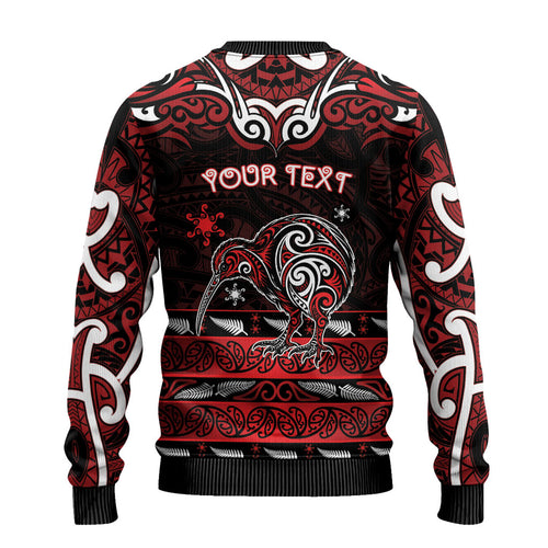 Personalised Ngapuhi Aotearoa Meri Kirihimete Ugly Christmas Sweater Maori Kiwi Bird Silver Fern Koru Pattern