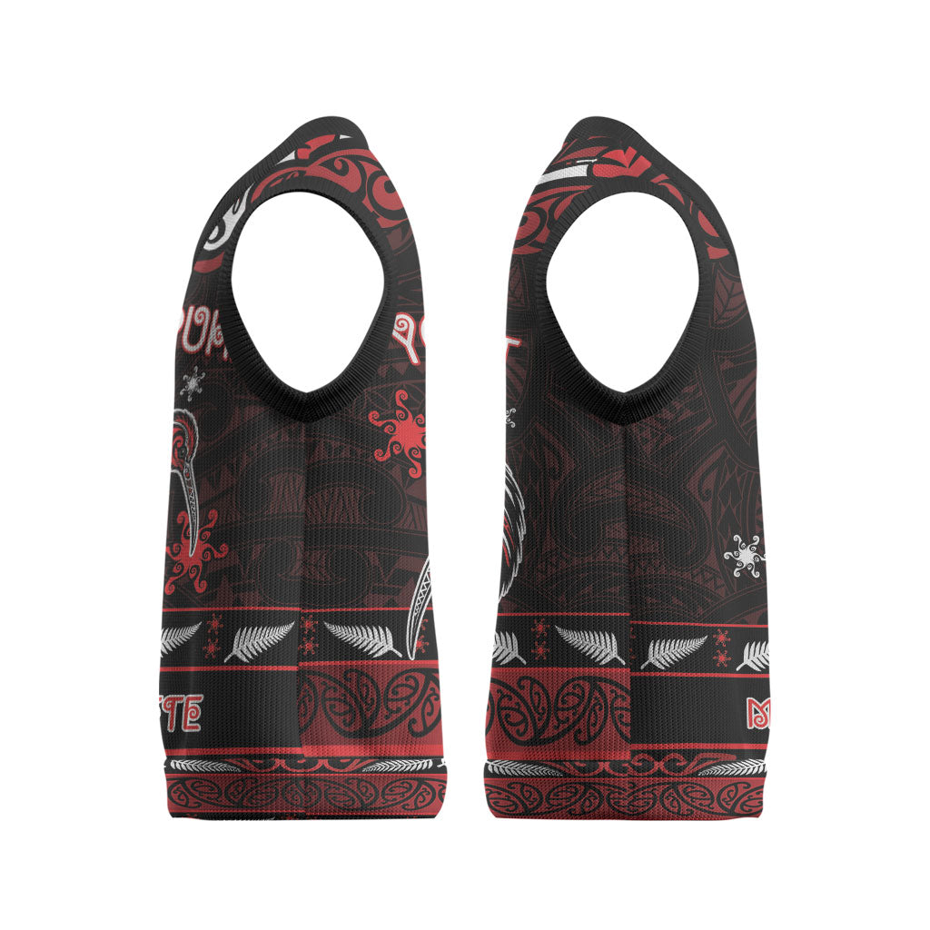 Personalised Ngapuhi Aotearoa Meri Kirihimete Christmas Knitted V-Neck Vest Maori Kiwi Bird Silver Fern Koru Pattern