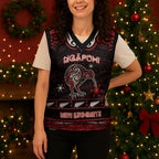 Personalised Ngapuhi Aotearoa Meri Kirihimete Christmas Knitted V-Neck Vest Maori Kiwi Bird Silver Fern Koru Pattern