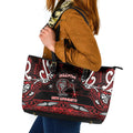 Ngapuhi Aotearoa Meri Kirihimete Leather Tote Bag Maori Kiwi Bird Silver Fern Koru Pattern