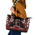 Ngapuhi Aotearoa Meri Kirihimete Leather Tote Bag Maori Kiwi Bird Silver Fern Koru Pattern