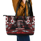 Ngapuhi Aotearoa Meri Kirihimete Leather Tote Bag Maori Kiwi Bird Silver Fern Koru Pattern