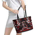 Ngapuhi Aotearoa Meri Kirihimete Leather Tote Bag Maori Kiwi Bird Silver Fern Koru Pattern
