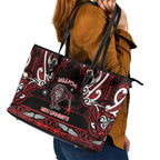 Ngapuhi Aotearoa Meri Kirihimete Leather Tote Bag Maori Kiwi Bird Silver Fern Koru Pattern