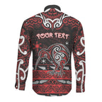 Personalised Ngapuhi Aotearoa Meri Kirihimete Long Sleeve Button Shirt Maori Kiwi Bird Silver Fern Koru Pattern
