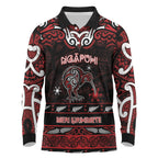 Personalised Ngapuhi Aotearoa Meri Kirihimete Long Sleeve Polo Shirt Maori Kiwi Bird Silver Fern Koru Pattern