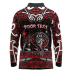 Personalised Ngapuhi Aotearoa Meri Kirihimete Long Sleeve Polo Shirt Maori Kiwi Bird Silver Fern Koru Pattern