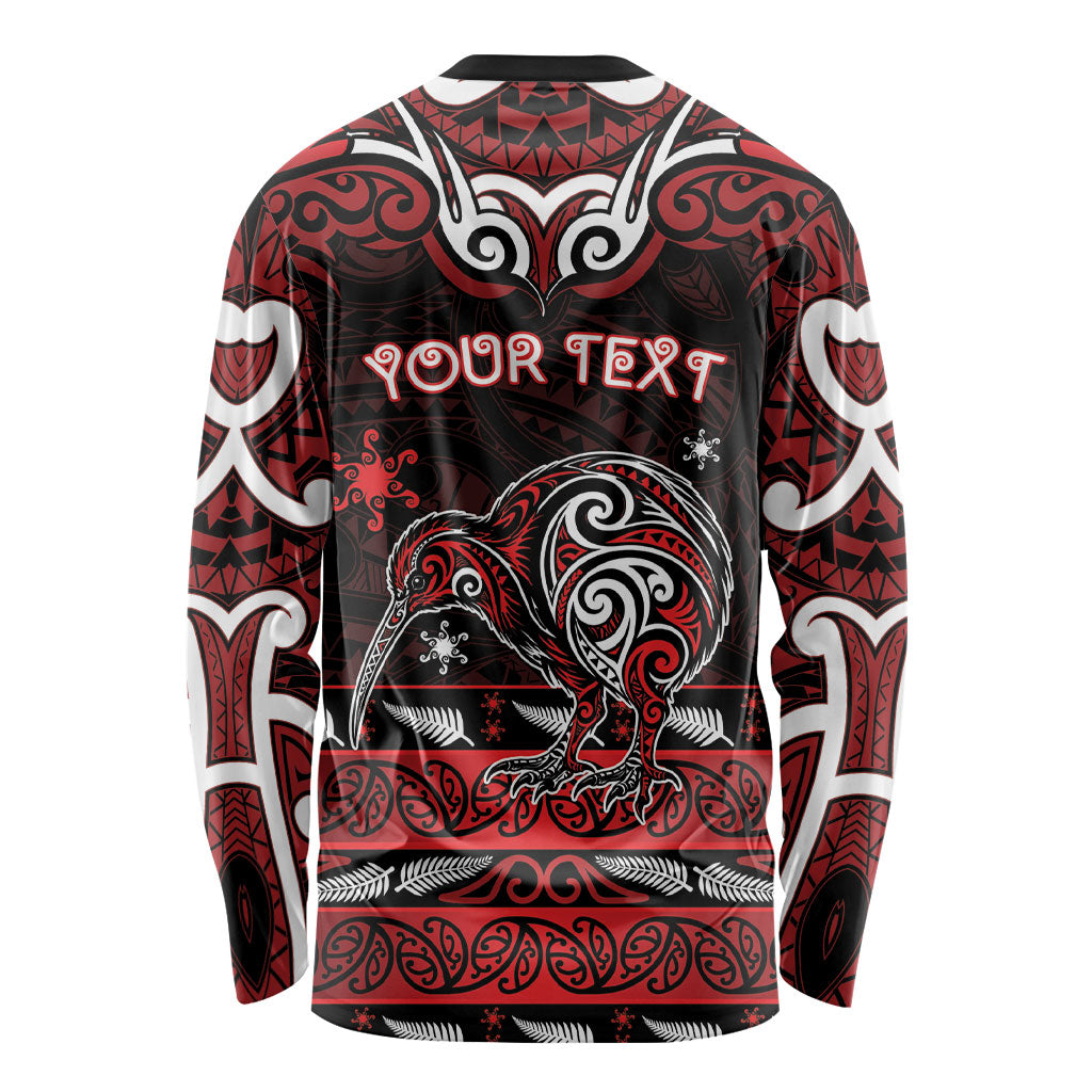 Personalised Ngapuhi Aotearoa Meri Kirihimete Long Sleeve Shirt Maori Kiwi Bird Silver Fern Koru Pattern