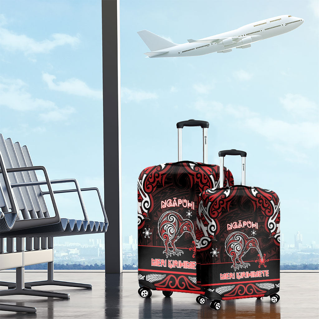 Ngapuhi Aotearoa Meri Kirihimete Luggage Cover Maori Kiwi Bird Silver Fern Koru Pattern