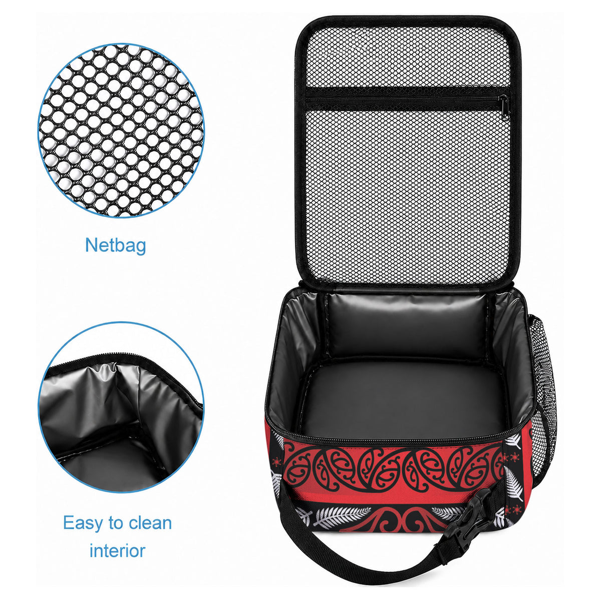 Ngapuhi Aotearoa Meri Kirihimete Lunch Bag Maori Kiwi Bird Silver Fern Koru Pattern