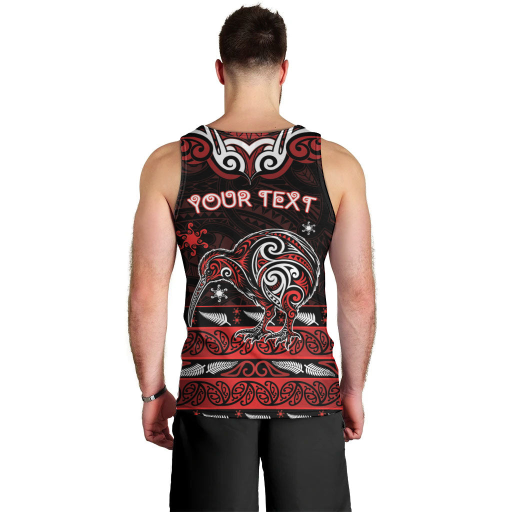 Personalised Ngapuhi Aotearoa Meri Kirihimete Men Tank Top Maori Kiwi Bird Silver Fern Koru Pattern
