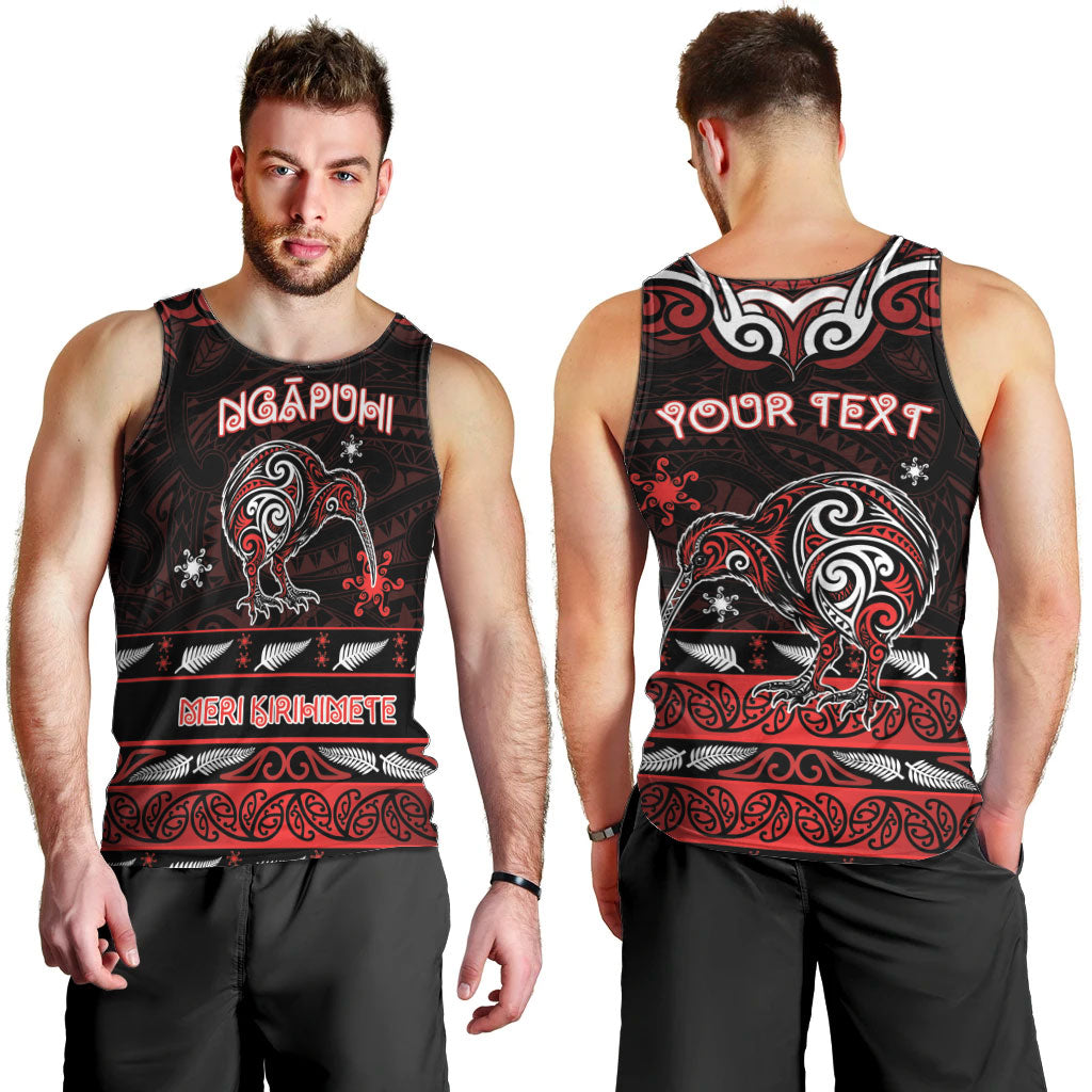 Personalised Ngapuhi Aotearoa Meri Kirihimete Men Tank Top Maori Kiwi Bird Silver Fern Koru Pattern