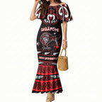 Personalised Ngapuhi Aotearoa Meri Kirihimete Mermaid Dress Maori Kiwi Bird Silver Fern Koru Pattern