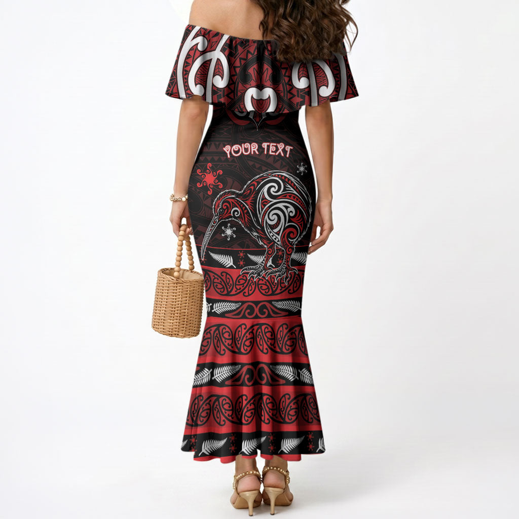 Personalised Ngapuhi Aotearoa Meri Kirihimete Mermaid Dress Maori Kiwi Bird Silver Fern Koru Pattern