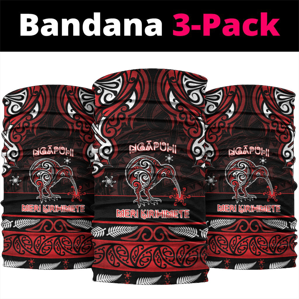 Ngapuhi Aotearoa Meri Kirihimete Neck Gaiter Maori Kiwi Bird Silver Fern Koru Pattern