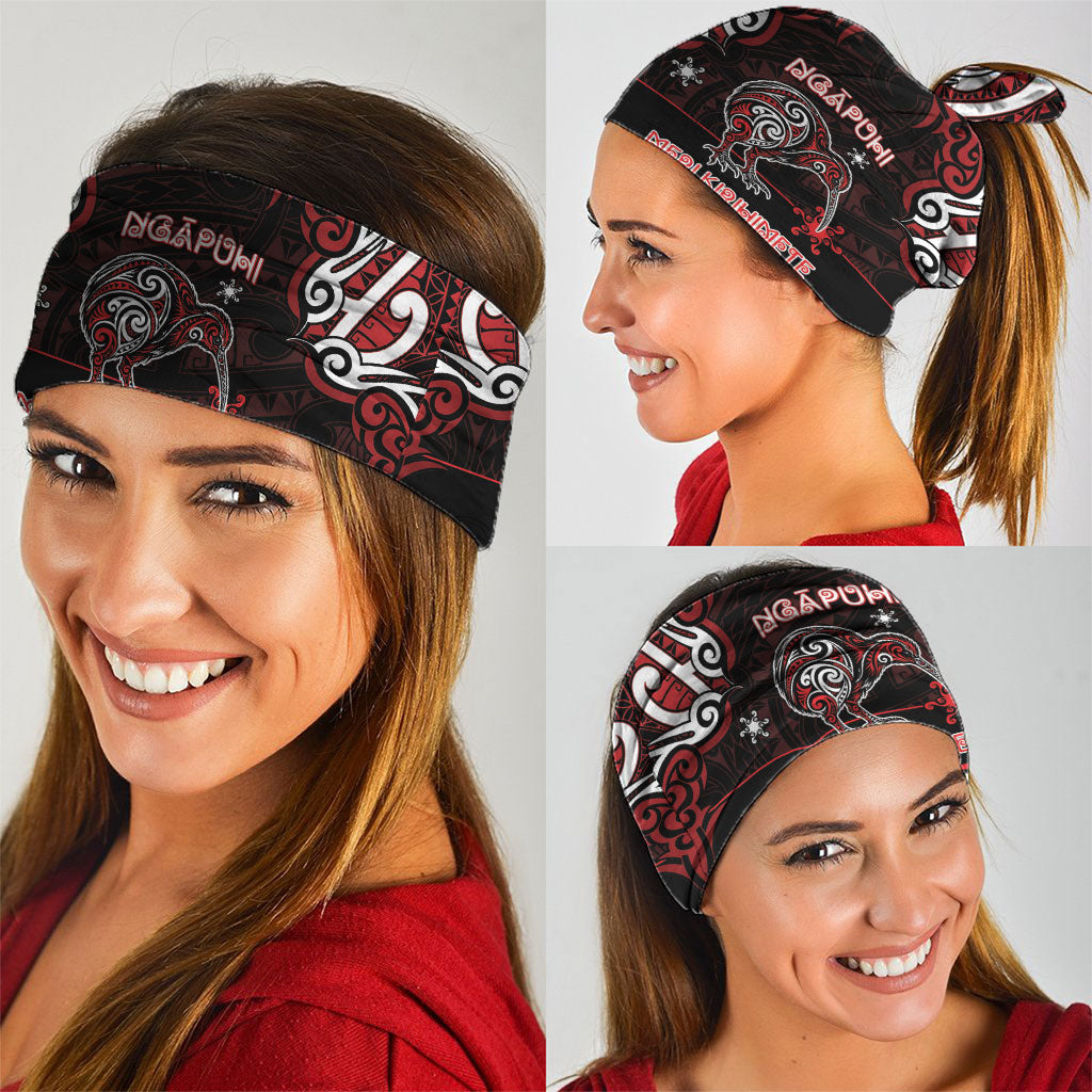 Ngapuhi Aotearoa Meri Kirihimete Neck Gaiter Maori Kiwi Bird Silver Fern Koru Pattern