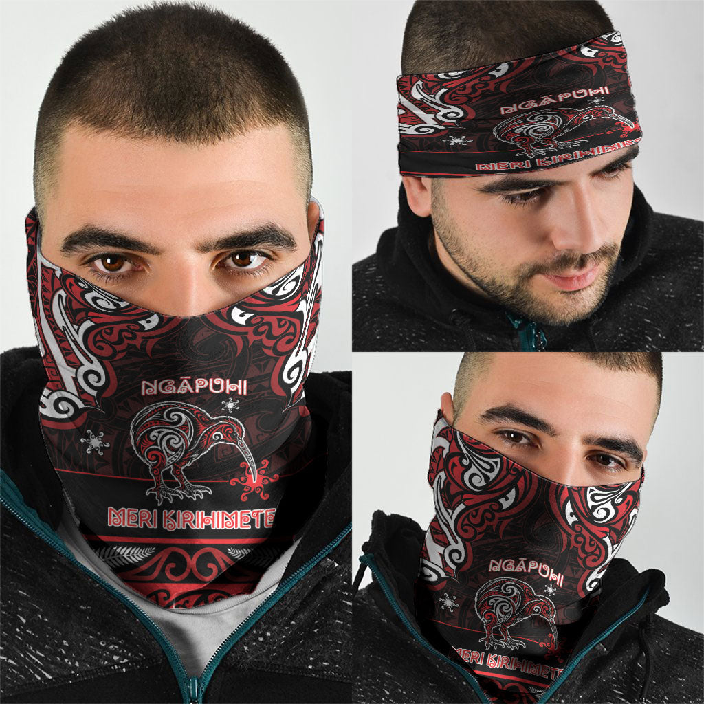 Ngapuhi Aotearoa Meri Kirihimete Neck Gaiter Maori Kiwi Bird Silver Fern Koru Pattern